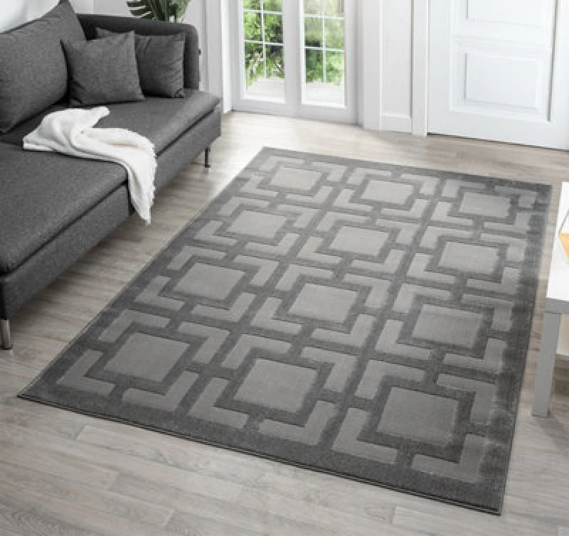 Image of Vellure Modern Indoor Living Room Area Rug Embossed Metallic Sheen Maze Design Grey 60X220 Cm