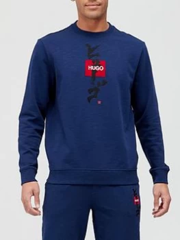 Image of Hugo Boss Dongiri Calligraphy Logo Sweatshirt Indigo Size 2XL Men