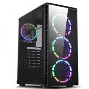 image of CiT Raider Mid Tower 1 x USB 3.0 / 2 x USB 2.0 Tempered Glass Side & Front Window Panels Black Case with RGB LED Fans