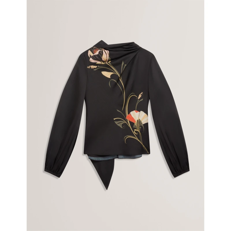 Image of Ted Baker Womens Tie Neck Long Sleeve Blouse Black female 8 (XS)