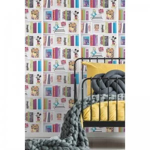 Image of Disney Character Bookshelf Wallpaper