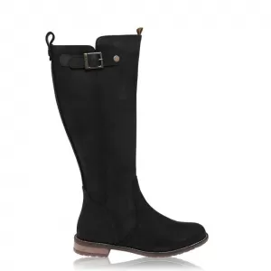 Image of Barbour Rebecca Suede Leather Flat Knee High Boot - Black