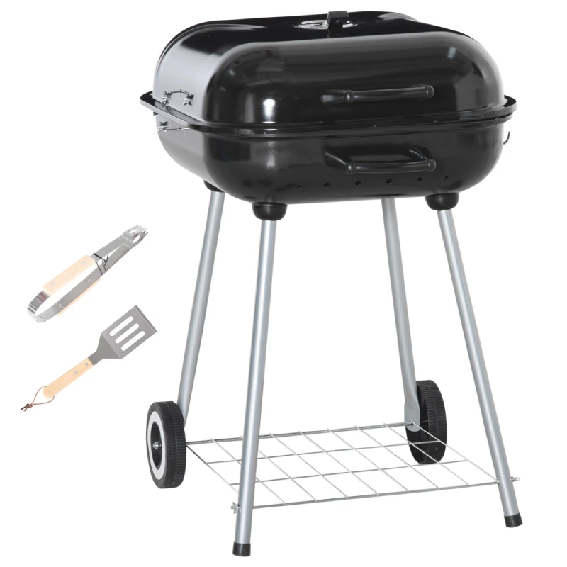 Image of Outsunny BBQ Charcoal Smoker Grill Trolley with 2 Wheels and Grilling Utensils TJ Hughes 5063603024069
