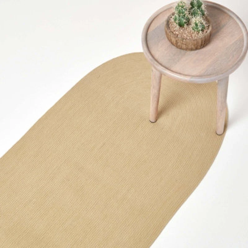 Image of Homescapes Handmade Woven Braided Oval Hallway Rug, 66 x 200cm Natural