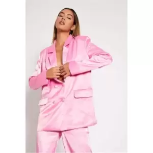 Image of I Saw It First Pink Premium Satin Oversized Double Breasted Blazer - Pink