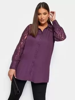 Image of Yours Lace Shirt, Purple, Size 16, Women
