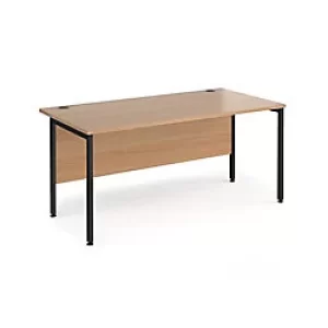 image of Rectangular Straight Desk Beech Wood H-Frame Legs Black Maestro 25 1600 x 800 x 725mm