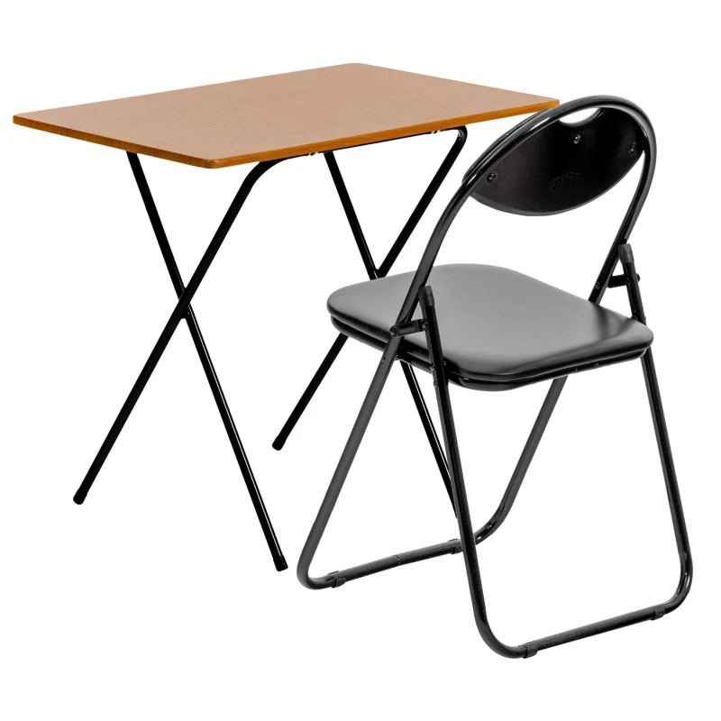 Image of Harbour Housewares Folding Wooden Desk & Chair Set Natural/Black Natural