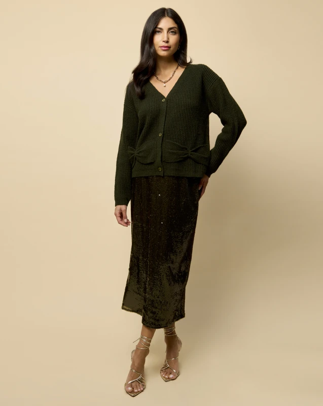 Image of Little Mistress Little Mistress Khaki Detail Cardigan Khaki - Little Mistress - Size: L Khaki Female L RF75901
