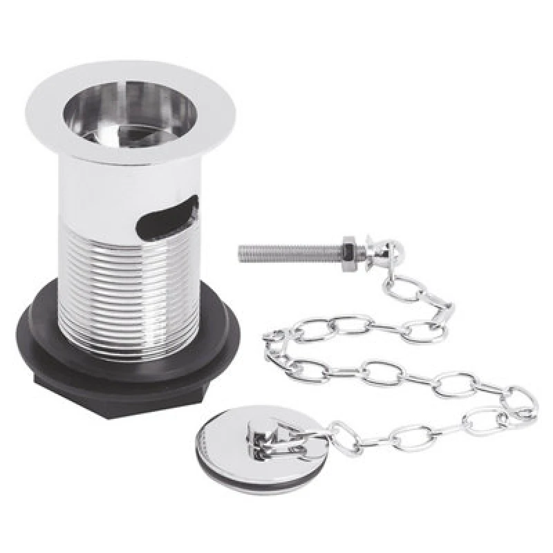 Image of Balterley Round Basin Waste With Brass Plug And Link Chain, Slotted For Overflow - Chrome Finish
