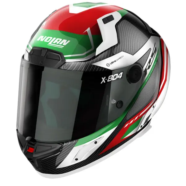 Image of Nolan X-804 RS Ultra Carbon Maven 017 White Red Green Full Face Helmet Size S