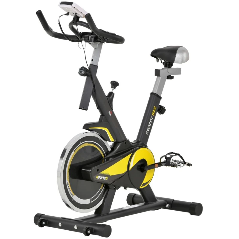 Image of HOMCOM 10KG Flywheel Upright Exercise Bike with Adjustable Resistance, Seat, Handlebar Yellow
