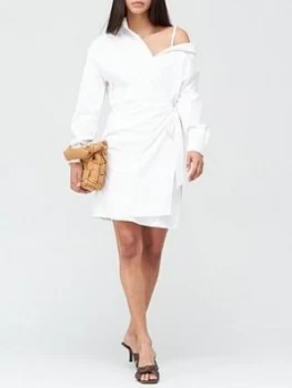 image of Guess Karyda Off Shoulder Shirt Dress - White, Size S, Women