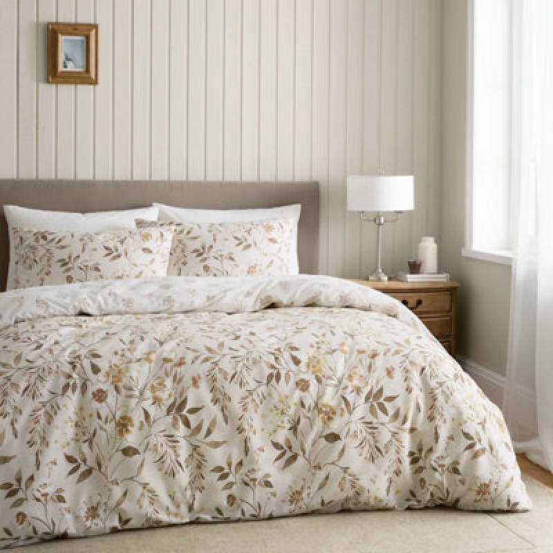 Image of Catherine Lansfield Bedding Isadora Floral Reversible Duvet Cover Set With Pillowcases Natural