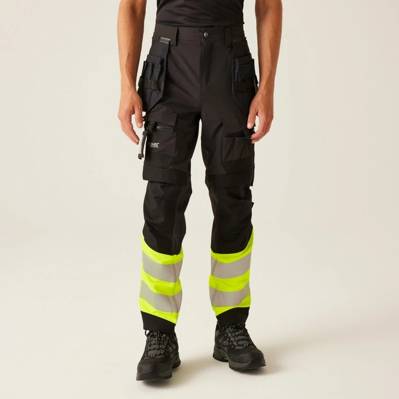 Image of Regatta Mens Hi-Vis X-Pro Stretch Holster Trousers - Clas Black/Yellow male 46 R
