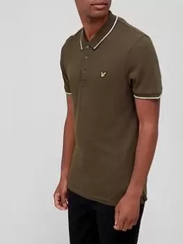 Image of Lyle & Scott Tipped Small Logo Polo Shirt - Green/White, Green/White, Size L, Men
