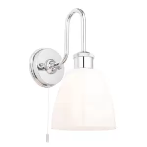 image of Pozzuoli Bathroom Metal Wall Lamp Chrome Plate Gloss Opal Glass IP44