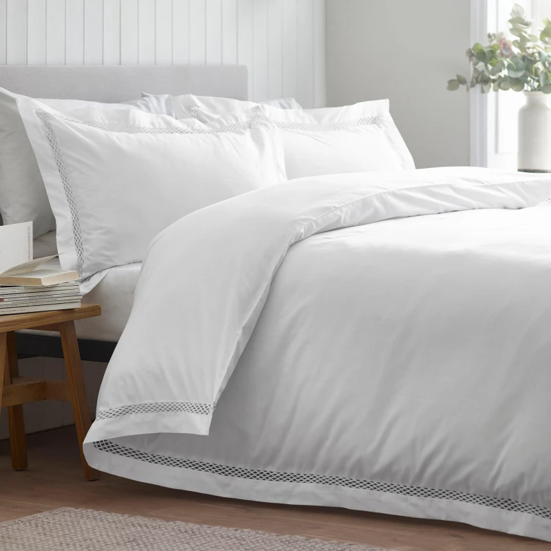Image of Catherine Lansfield Catherine Lansfield 'Classic Lattice Lace' Duvet Cover Set in White Size: King White King Unisex 5057681190020