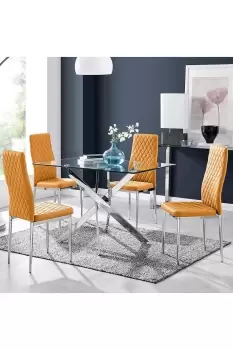Image of Leonardo Glass And Chrome Metal Dining Table And 4 Milan Chairs Set