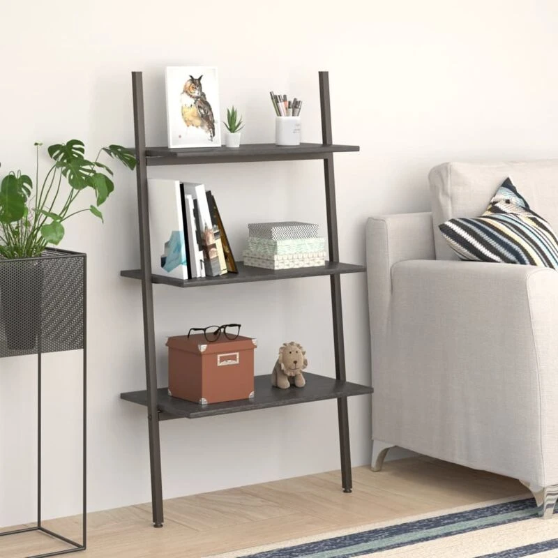 Image of Vidaxl 3-tier Leaning Shelf Black 64X34X116 Cm, Black 336372