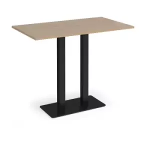 Image of Eros rectangular poseur table with flat Black rectangular base and twin uprights 1400mm x 800mm - kendal oak