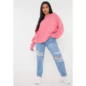 Missguided Recycled Plus Size Slash Mom Jeans - Blue