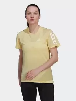 Image of adidas Own The Run Cooler T-Shirt - Yellow, Yellow, Size L, Women