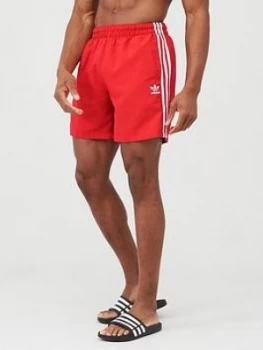 image of adidas Originals 3 Stripe Swim Shorts - Red, Size S, Men