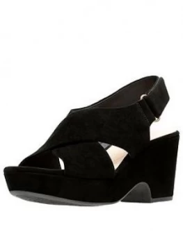 image of Clarks Maritsa Lara Suede Wedge Sandals - Black Sde, Size 3, Women