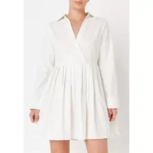 Missguided Pleated Poplin Mini Shirt Dress - White