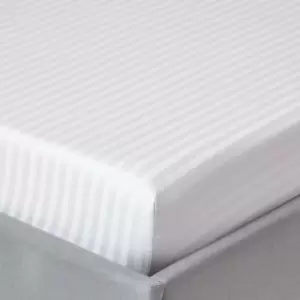 Image of White Egyptian Cotton Satin Stripe Fitted Sheet 330 Thread Count, Double - White - White - Homescapes