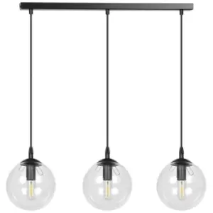 Image of Emibig Cosmo Black Globe Bar Pendant Ceiling Light with Clear Glass Shades, 3x E14