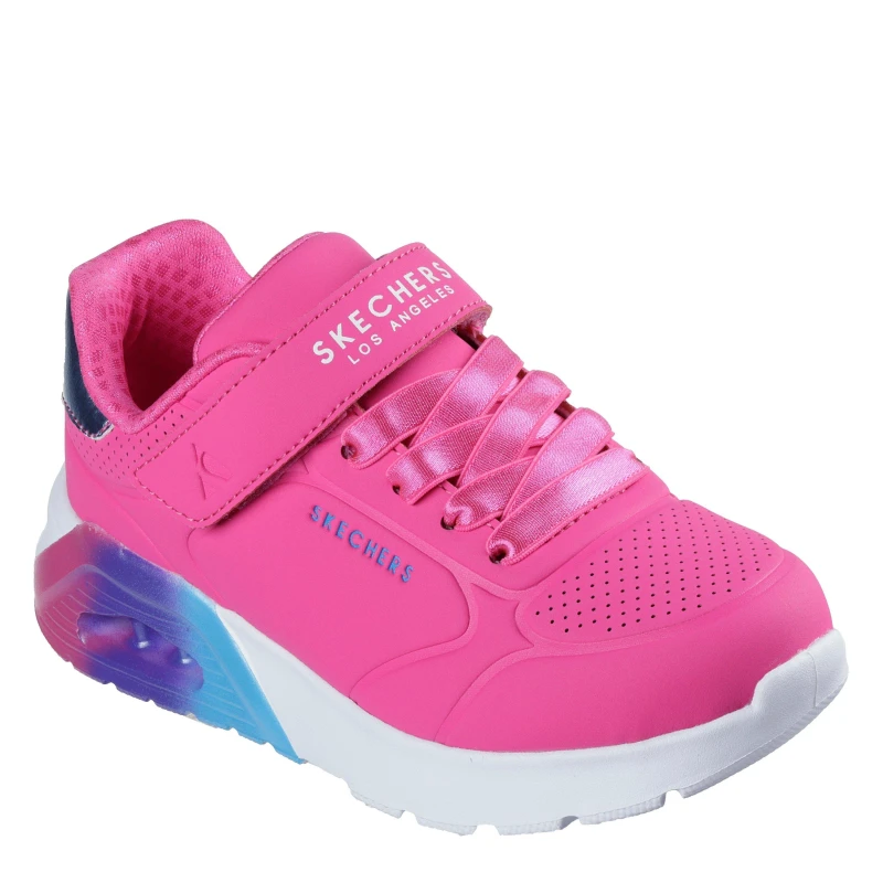 Image of Skechers Kids Gore & Strap Embossed Met Court Trainers Pink/Multi female C11 (28.5)
