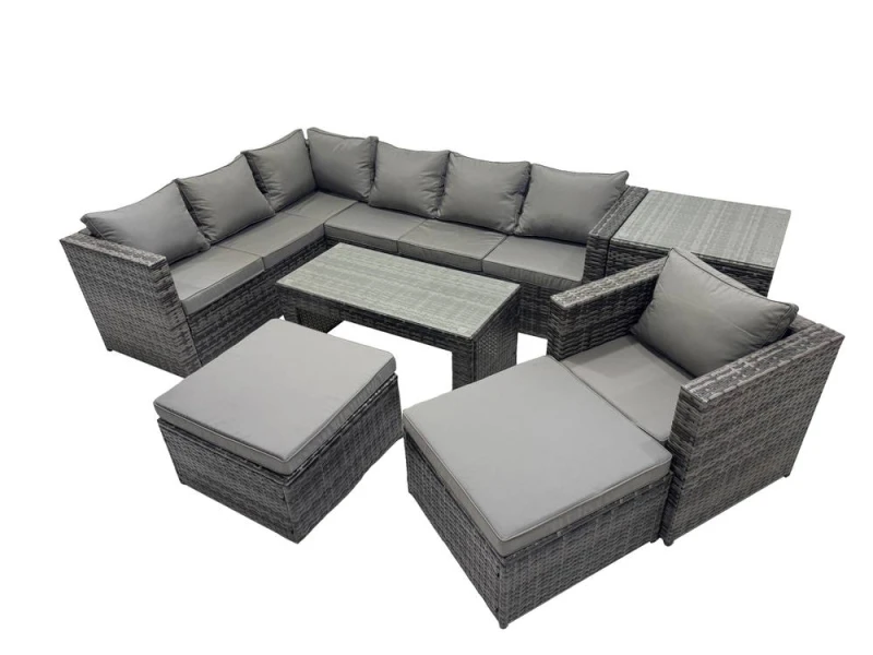 Image of Fimous 7 Pieces Garden Furniture Corner Sofa Set & 2 Big Footstool Side Table in Dark Grey Dark Grey Unisex