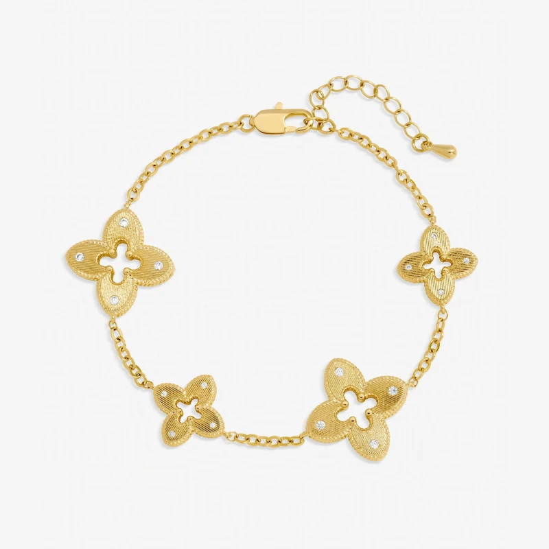 Image of Jon Richard Gold Plated Textured Crystal Clover Bracelet Chain Bracelets One Size Gold 71770610000