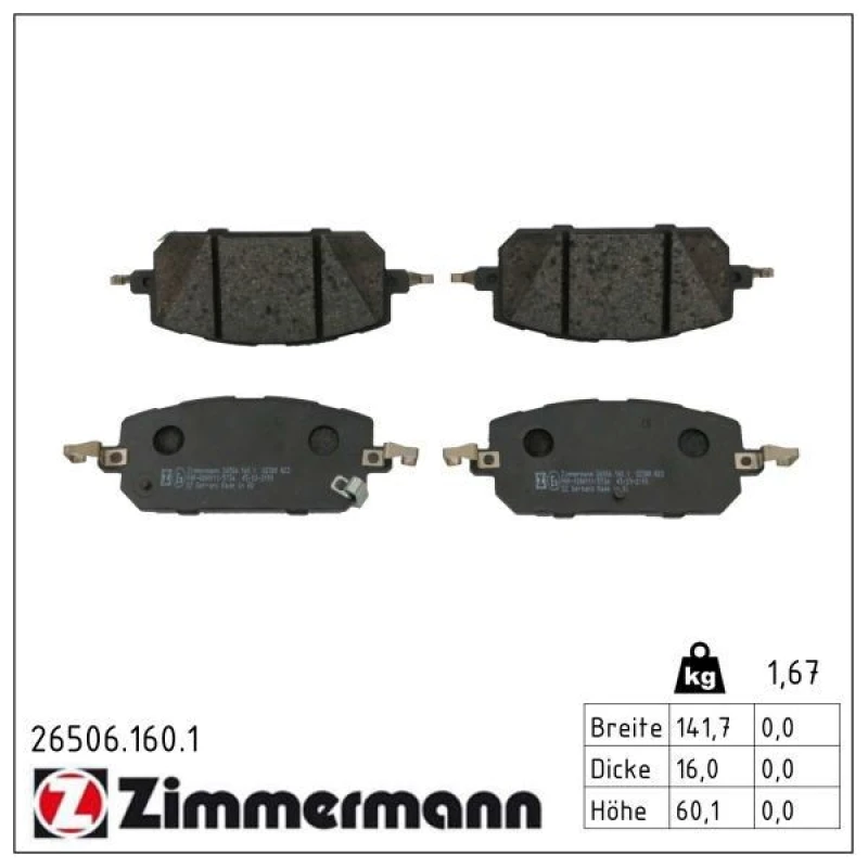 Image of ZIMMERMANN Brake pad set ZIMMERMANN 26506.160.1