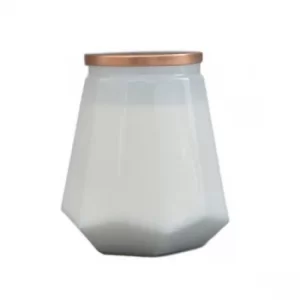 Image of Hexagonal Glass Large Wax Filled Pot Candle with Lid Black Amber Scent 480g