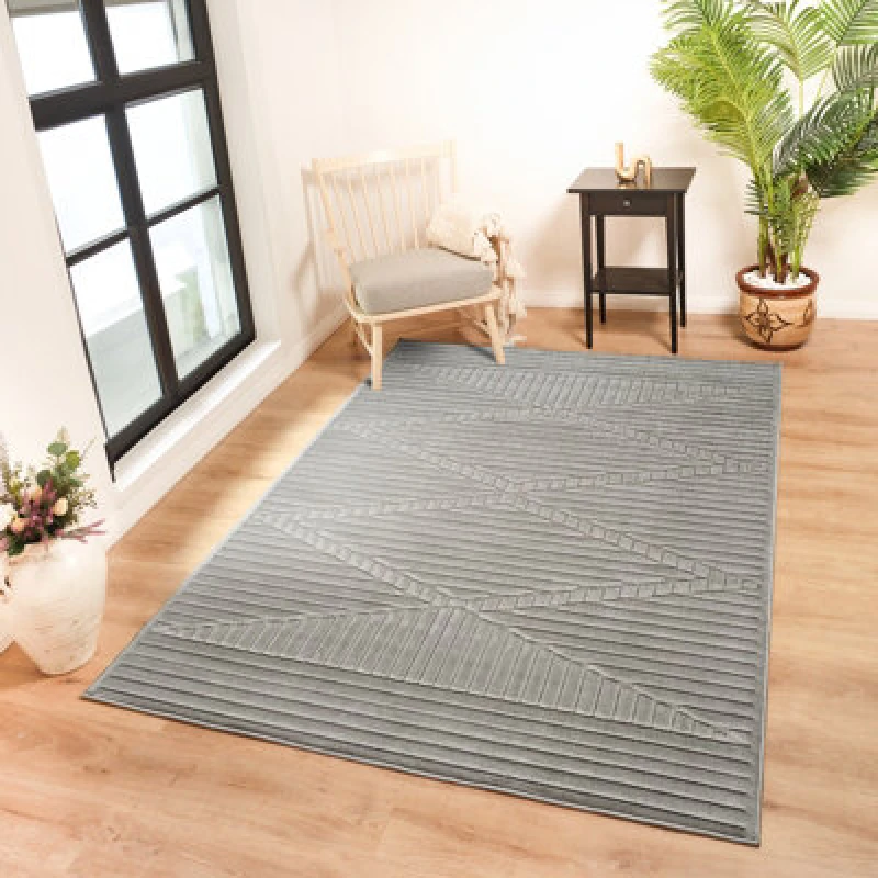 Image of Livabliss In- & Outdoor 3D High & Low Pile Textured Grey Mitsuko Area Rug 200 X 275cm - Easy To Clean, Perfect For Balcony Or Dining Room