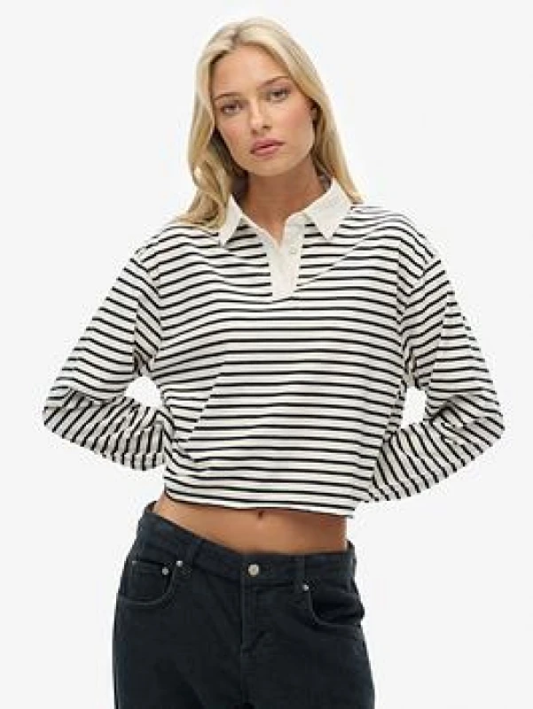 Image of Superdry Womens long-sleeved polo shirt Superdry Athletic Essentials Stripe Rose Female XS