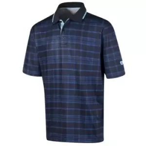 Image of ISLAND GREEN PLAID PRINT POLO SHIRT NAVY/DARK Blue 2X-Large