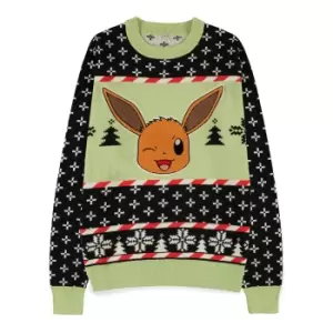 image of Pokemon Eevee Knitted Christmas Jumper, Male, Large, Multi-colour...