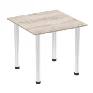 Image of Impulse 800mm Square Table Grey Oak Top Chrome Post Leg