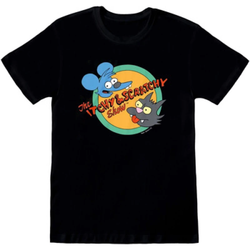 Image of The Simpsons The Simpsons Men Itchy And Scratchy Show T-Shirt in True Black Size: large True Black L Male 5063238624290