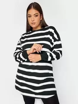 Image of Yours Oversized Long Sleeve Throw On Stripe Dress - Black, Size 18, Women