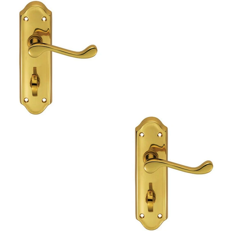 Image of Loops 2x PAIR Victorian Upturned Lever on Bathroom Backplate 168 x 47mm Polished Brass Metallics