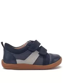 Image of Start-rite Boys Maze Leather Canvas Double Riptape First Trainers - Navy, Size 4.5 Younger
