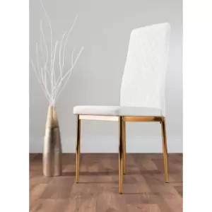 image of 4x Milan White Gold Hatched Faux Leather Dining Chairs - White