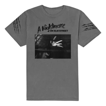 Image of Warner Bros - Nightmare on Elm Street Sleeve Scratch Unisex Large T-Shirt - Grey