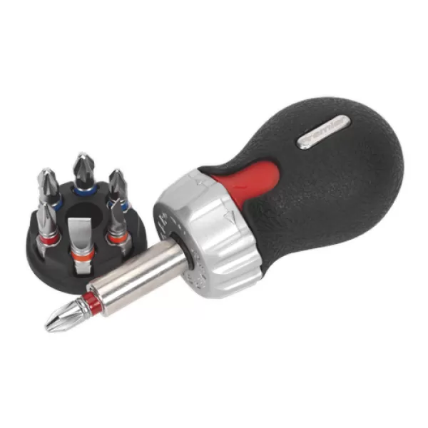Image of SEALEY AK64908 Fine Tooth Ratchet Screwdriver Set 8pc Stubby Platinum Series
