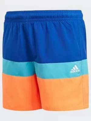 Image of Boys, adidas Colorblock Swim Shorts, Black/Red, Size 11-12 Years